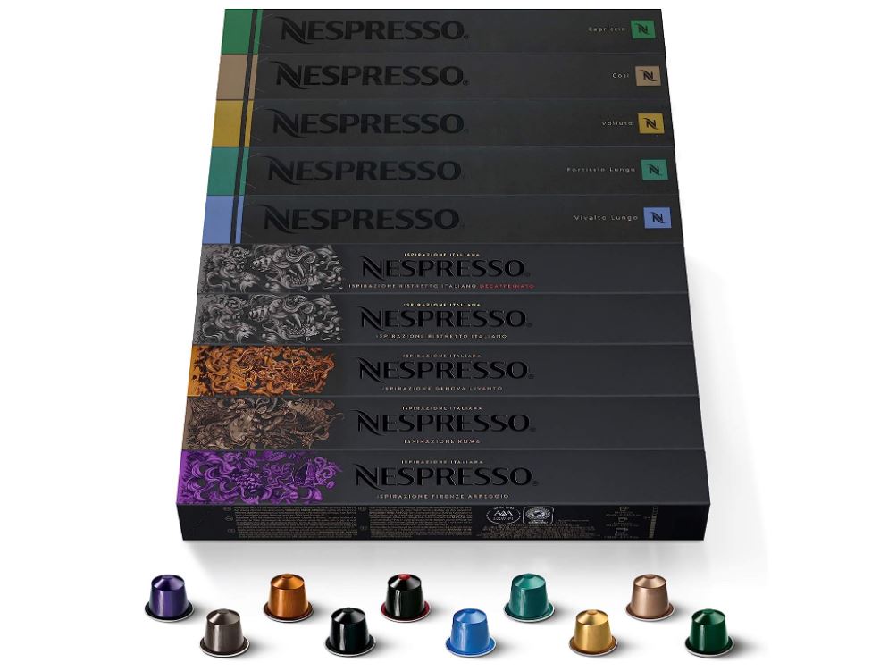 Nespresso 100 capsules mixtes espresso : Roma, Decaffeinato Intenso, Volluto, Capriccio, Livanto, Ristretto, Arpeggio, Ciso, Fortissio, Vivalto