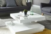 TABLE BASSE VEGAS LAQUÉ BLANC BRILLANT PLATEAU PIVOTANT