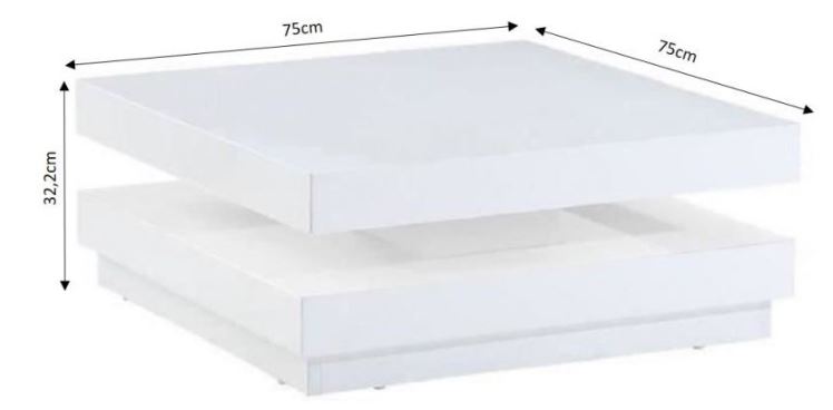 TABLE BASSE VEGAS LAQUÉ BLANC BRILLANT PLATEAU PIVOTANT