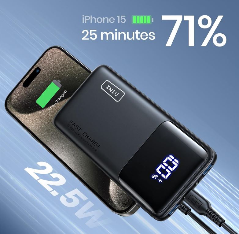 INIU Batterie Externe, 22.5W 10000mAh Power Bank, Batterie Portable USB C Input & Output PD3.0 QC4.0 Charge Rapide Power Bank Compatible avec iPhone 15 14 13 12 Pro Max Mini Plus Samsung iPad Pro etc