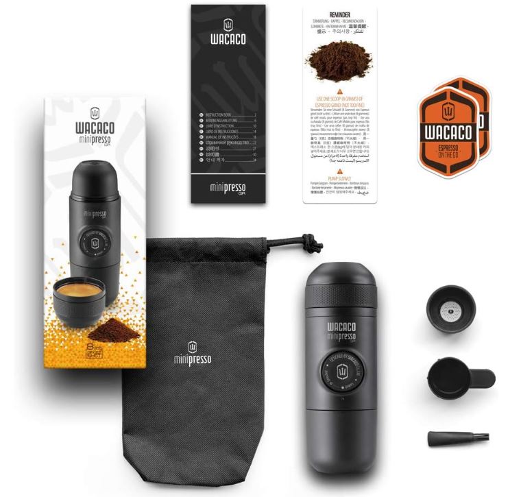 WACACO Minipresso GR, Machine à Espresso Portative, pour Café Moulu, cafetière de voyage de petite taille, pas de batterie ou besoin électrique, actionnée manuellement grace à un piston