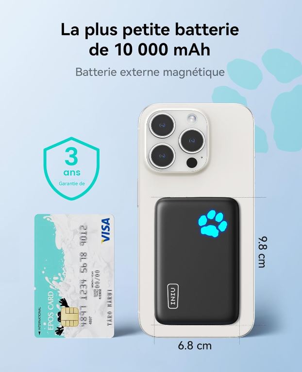 INIU Batterie Externe Magsafe, Petit 10000mAh 20W PD Magnetique Power Bank, USB C Input & Output Batterie Portable Charge Rapide Compatible avec iPhone 15/15 Plus/15 Pro/15 Pro Max, iPhone 14/13/12