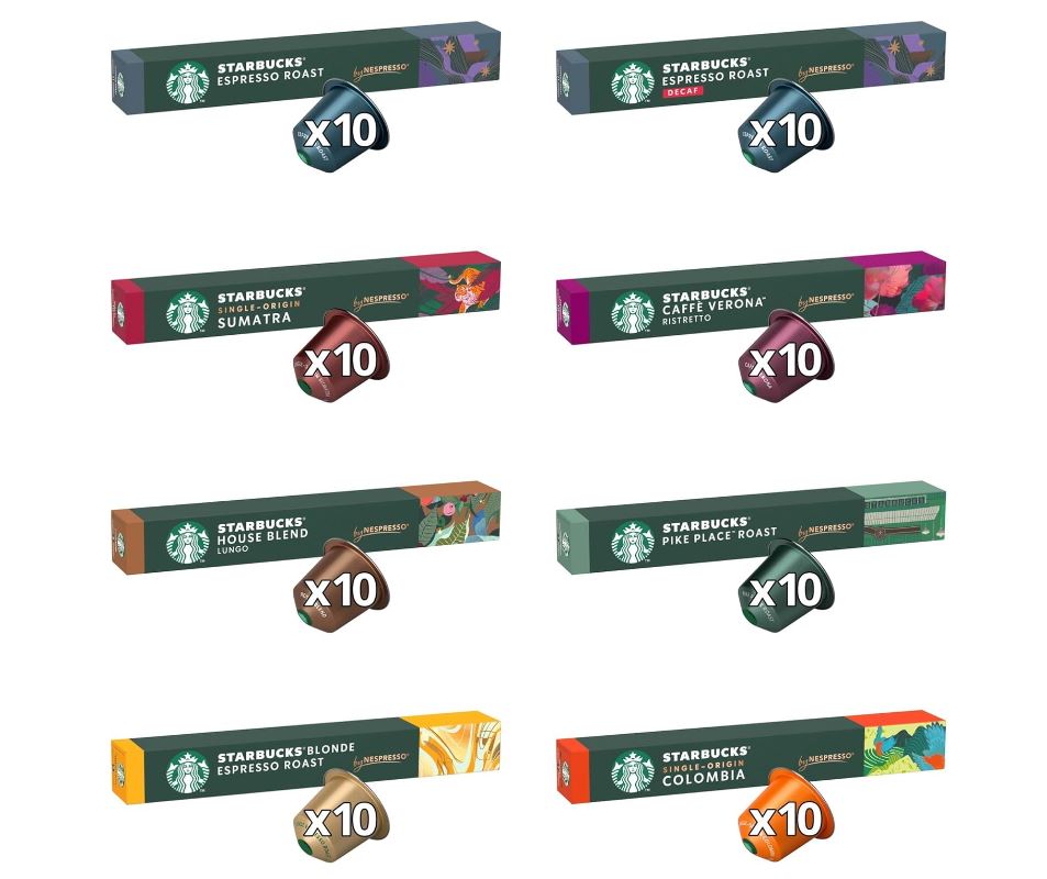STARBUCKS Pack Variété 8 Goûts différents by Nespresso, Capsules de Café 8 x 10 (80 Capsules)