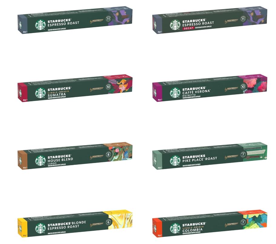 STARBUCKS Pack Variété 8 Goûts différents by Nespresso, Capsules de Café 8 x 10 (80 Capsules)