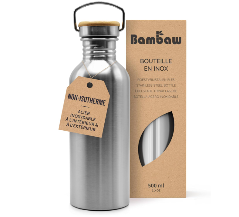 Bambaw Gourde 500 ml | Gourde écologique | Gourde inox non-isotherme | Gourde sport | Gourde acier inoxydable | Gourde sans BPA | Bouteille inox | Bouteille sans BPA | Gourde Infusion Inox