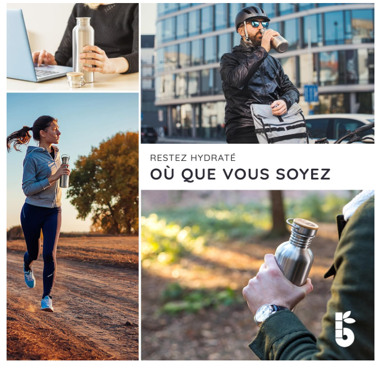 Bambaw Gourde 500 ml | Gourde écologique | Gourde inox non-isotherme | Gourde sport | Gourde acier inoxydable | Gourde sans BPA | Bouteille inox | Bouteille sans BPA | Gourde Infusion Inox